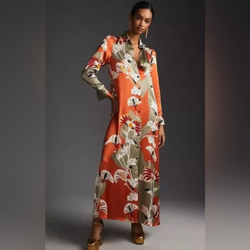 Corey Lynn Calter NWT Orange Motif Maxi Shirt Dress from Anthropologie